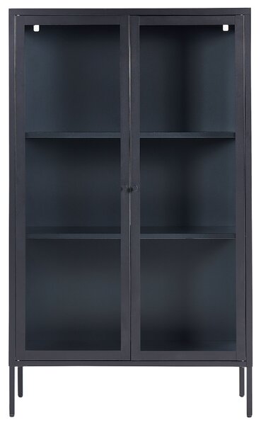 Vitrína čierna kovová oceľ 90 x 35 x 150 cm 2 dvierka sklenená predná a bočná časť skrinka moderný štýl kancelária