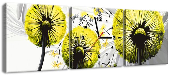 Obraz s hodinami Krásne žlté púpavy - 3 dielny Rozmery: 90 x 30 cm