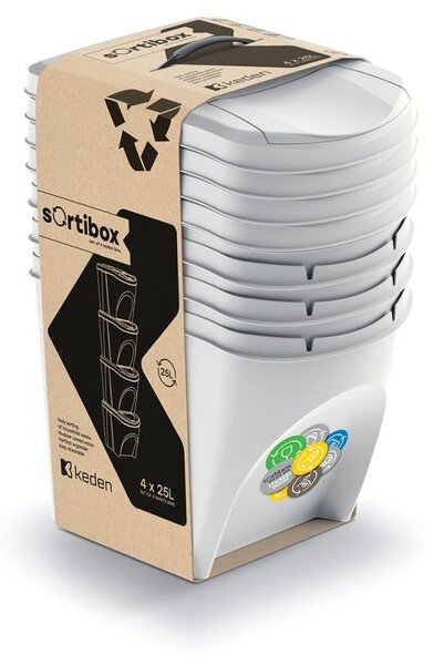Prosperplast Sada 4 odpadkových košov Soorti na triedený odpad 4 x 25 l biela