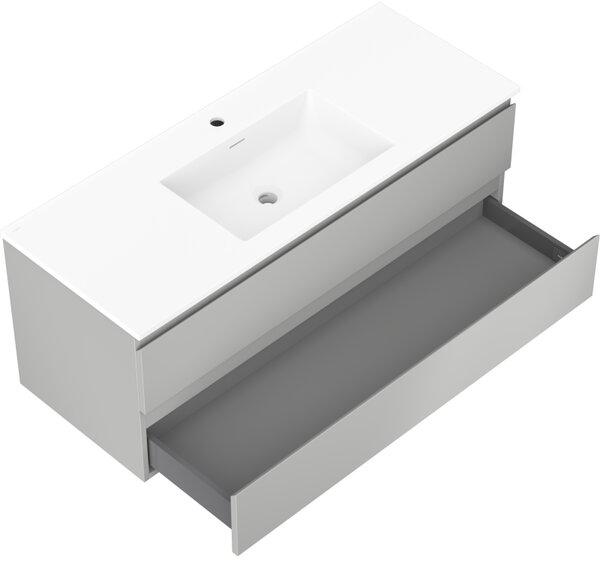 Mexen Orio, kúpeľňová skrinka 120 cm s umývadlom Otis, 2 zásuvky, šedá matná/biela matná, 91A10-12047-2-BFF62-W18M01