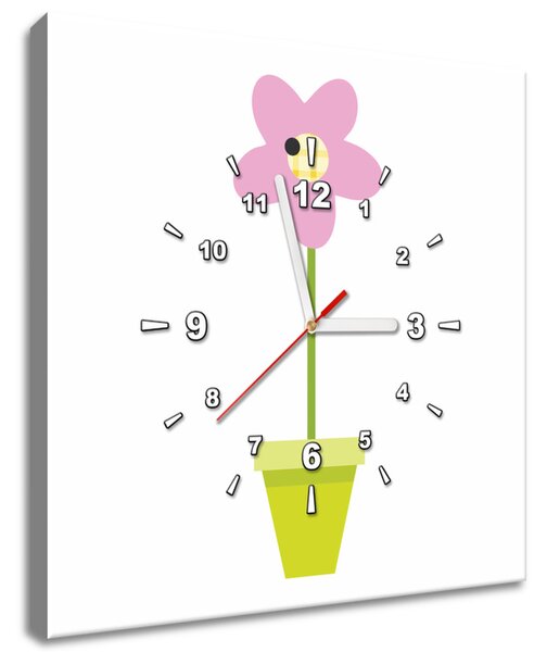 Obraz s hodinami Ružový kvietok v črepníku Rozmery: 40 x 40 cm