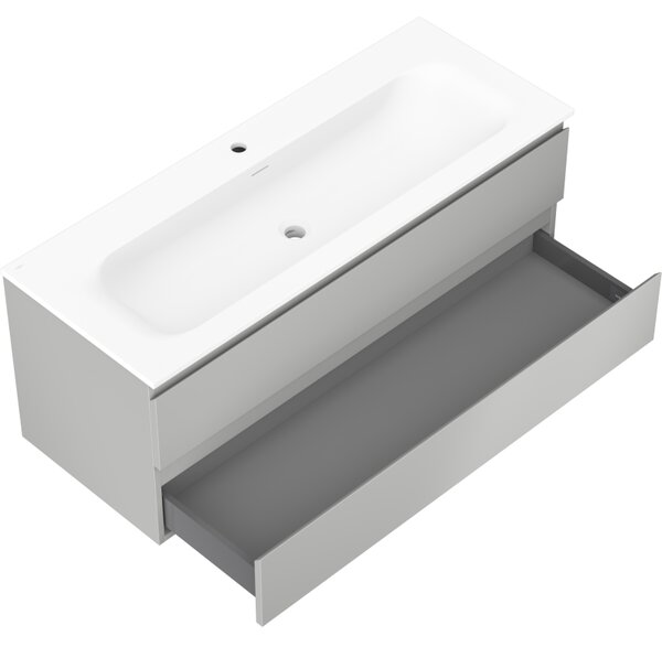 Mexen Orio, kúpeľňová skrinka 120 cm s umývadlom Vela, 2 zásuvky, šedá matná/biela matná, 91A10-12047-2-BFF62-W23M01