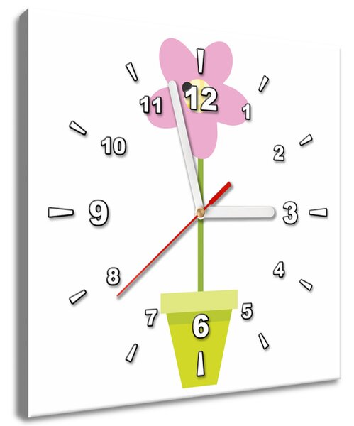 Obraz s hodinami Ružový kvietok v črepníku Rozmery: 30 x 30 cm