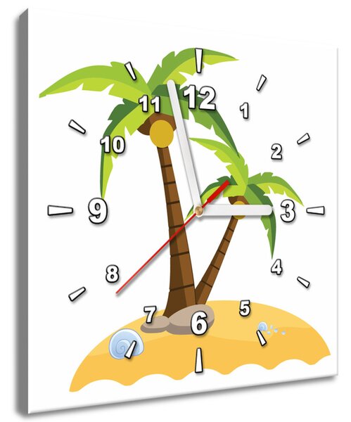 Obraz s hodinami Ostrovček s dvoma palmami Rozmery: 30 x 30 cm