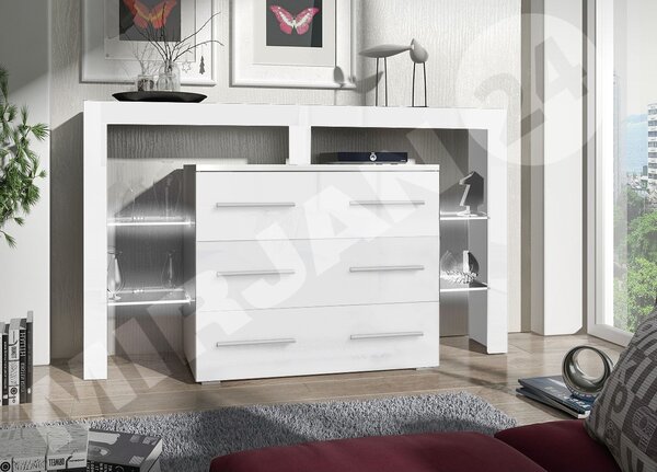 Mirjan24 Komoda Ravido I Plus, Farby: biela / šedý lesk 5902928070958