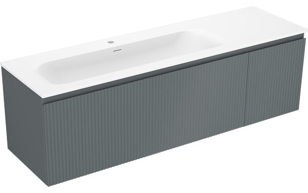 Mexen Rivel, kúpeľňová skrinka 160 cm s umývadlom Vela ľavá, 1S, 1D, drážkovaná, grafitová matná/biela matná, 91A23-16047-3-BBFF66-W23L01