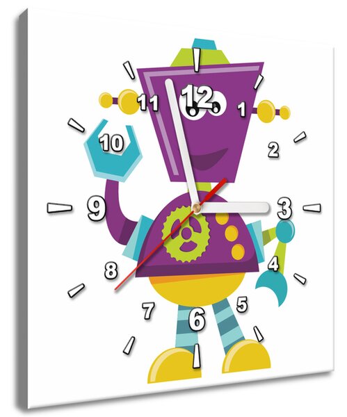 Obraz s hodinami Fialový robot Rozmery: 30 x 30 cm