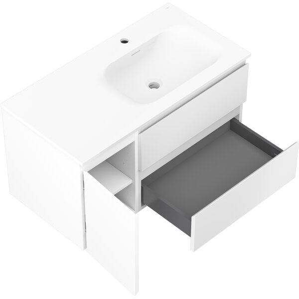 Mexen Orio, kúpeľňová skrinka 90 cm s pravým umývadlom Vela, 2S, 1D, biela matná, 91A13-09047-3-BBFFFF01-W23P01