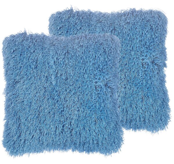 Sada 2 dekoratívnych vankúšov modrý polyester 45 x 45 cm umelá kožušina mäkká výplň moderný štýl