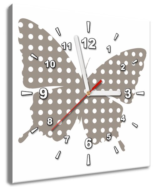 Obraz s hodinami Šedý motýlik Rozmery: 30 x 30 cm