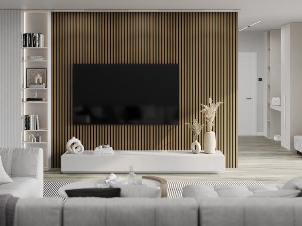 Mexen Lam-B, akustické stenové lamely 275 × 30 cm, HDF doska 4 mm, technická dyha, teak zlatistý, S100-275307-3015-014