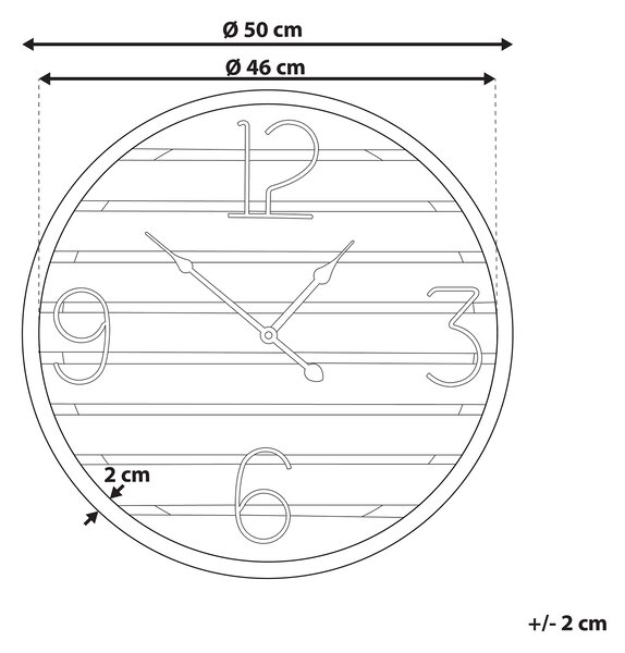 Nástenné hodiny tmavohnedé drevo okrúhle 50 cm ručne vyrábané biely kovový rám a ručičky retro štýl dekorácie