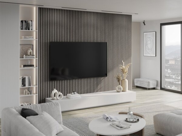 Mexen Lam-F, akustické stenové lamely 275 × 30 cm, plstený podklad 8 mm, technická dyha, dub striebristý, S105-275307-3015-007
