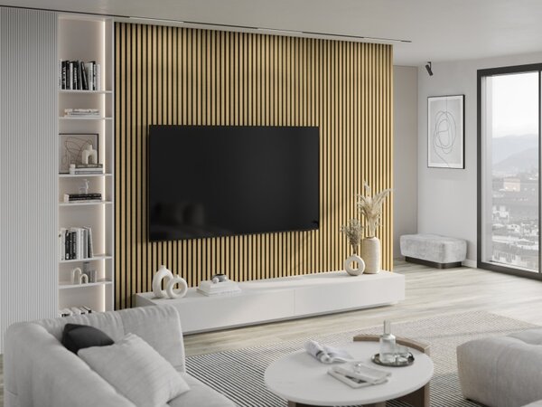 Mexen Lam-F, akustické stenové lamely 275 × 30 cm, plstený podklad 8 mm, technická dyha, bambus prírodný, S105-275307-3015-011