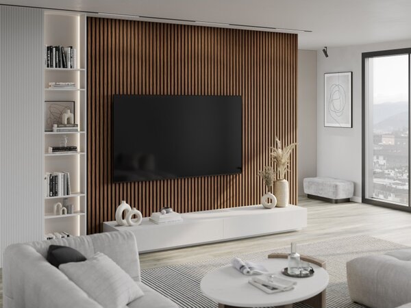 Mexen Lam-F, akustické stenové lamely 275 × 30 cm, plstený podklad 8 mm, technická dyha, mahagón rubínový, S105-275307-3015-013