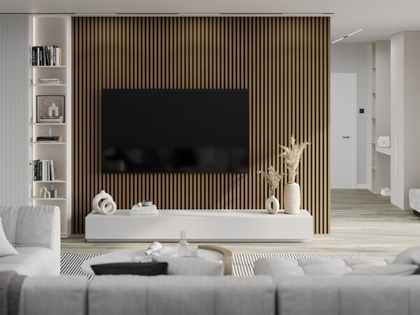 Mexen Lam-F, akustické stenové lamely 275 × 30 cm, plstený podklad 8 mm, technická dyha, teak zlatistý, S105-275307-3015-014