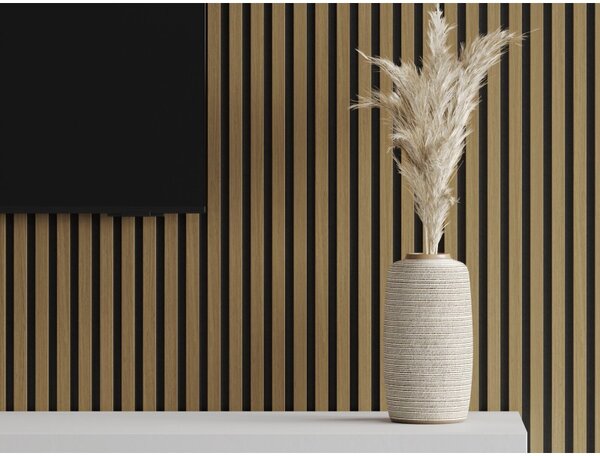 Mexen Lam-F, akustické stenové lamely 275 × 30 cm, plstený podklad 8 mm, technická dyha, teak zlatistý, S105-275307-3015-014
