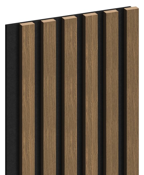 Mexen Lam-F, akustické stenové lamely 275 × 30 cm, plstený podklad 8 mm, technická dyha, orech prírodný, S105-275307-3015-016