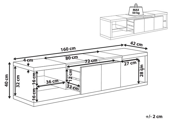 TV stolík biely svetlé drevo MDF tvrdené sklo 160 cm do 70 ʺ zásuvka police moderný dizajn