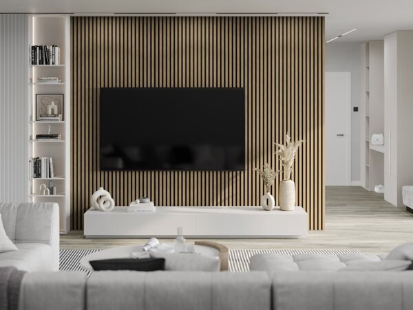 Mexen Lam-F, akustické stenové lamely 275 × 30 cm, plstený podklad 8 mm, technická dyha, orech ľanový, S105-275307-3015-015