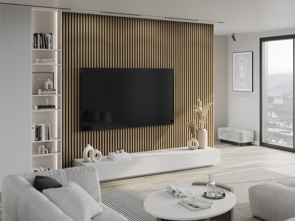 Mexen Lam-F, akustické stenové lamely 275 × 30 cm, plstený podklad 8 mm, technická dyha, orech ľanový, S105-275307-3015-015