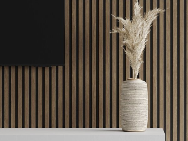 Mexen Lam-F, akustické stenové lamely 275 × 30 cm, plstený podklad 8 mm, technická dyha, orech kakaový, S105-275307-3015-018