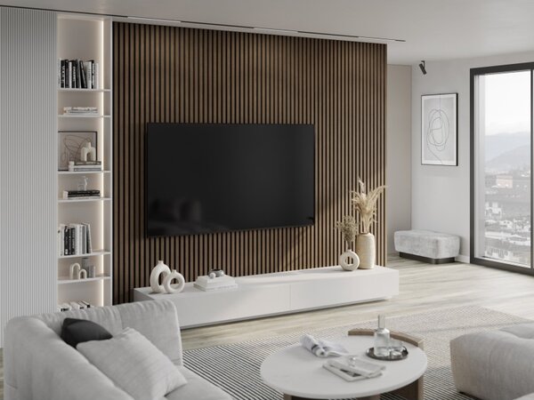 Mexen Lam-F, akustické stenové lamely 275 × 30 cm, plstený podklad 8 mm, technická dyha, orech espresso, S105-275307-3015-019