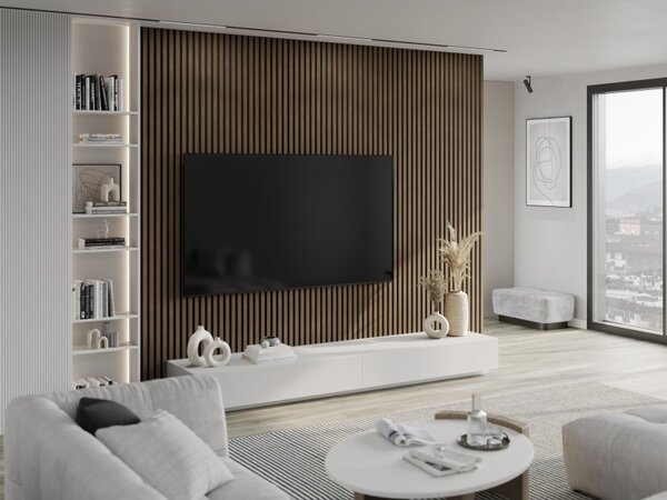 Mexen Lam-F, akustické stenové lamely 275 × 30 cm, plstený podklad 8 mm, technická dyha, orech kakaový, S105-275307-3015-018
