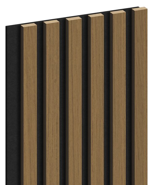 Mexen Lam-F, akustické stenové lamely 275 × 30 cm, plstený podklad 8 mm, technická dyha, teak zlatistý, S105-275307-3015-014
