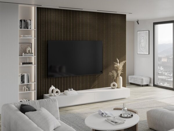 Mexen Lam-F, akustické stenové lamely 275 × 30 cm, plstený podklad 8 mm, technická dyha, eben kráľovský, S105-275307-3015-020