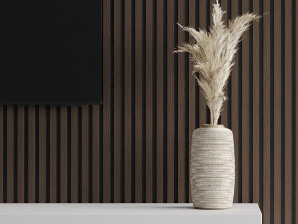 Mexen Lam-F, akustické stenové lamely 275 × 30 cm, plstený podklad 8 mm, technická dyha, orech palisandrový, S105-275307-3015-021