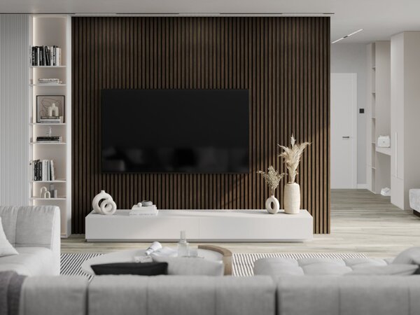 Mexen Lam-F, akustické stenové lamely 275 × 30 cm, plstený podklad 8 mm, technická dyha, orech pálený, S105-275307-3015-024