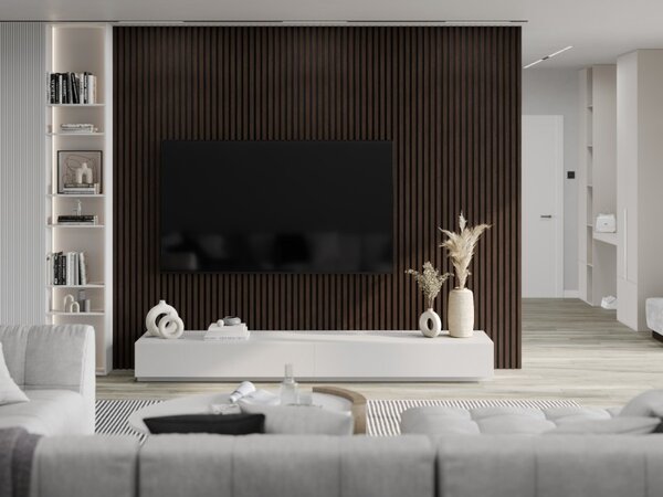Mexen Lam-F, akustické stenové lamely 275 × 30 cm, plstený podklad 8 mm, technická dyha, eben hnedý, S105-275307-3015-022