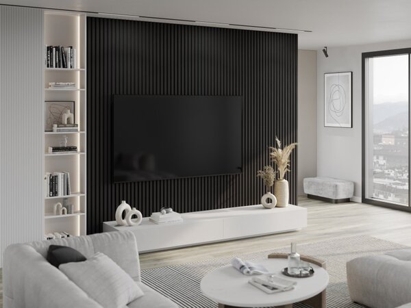 Mexen Lam-F, akustické stenové lamely 275 × 30 cm, plstený podklad 8 mm, technická dyha, eben čierny, S105-275307-3015-023
