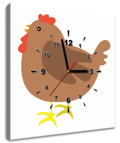 Obraz s hodinami Hnedá sliepočka Rozmery: 40 x 40 cm