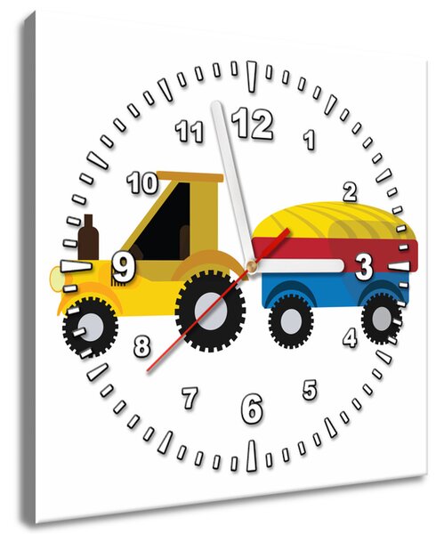 Obraz s hodinami Traktor s vlečkou Rozmery: 30 x 30 cm