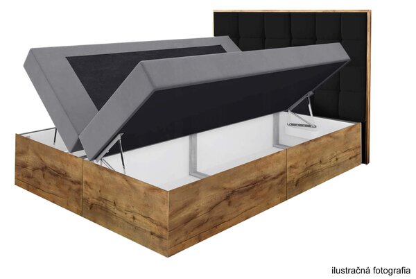 Wilsondo Čalúnená boxspring manželská posteľ WOOD 1 s úložným priestorom - hnedá Paros Rozmer: 140x200