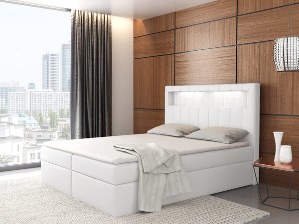 Kontinentálna posteľ Areto 200x200, biela + LED