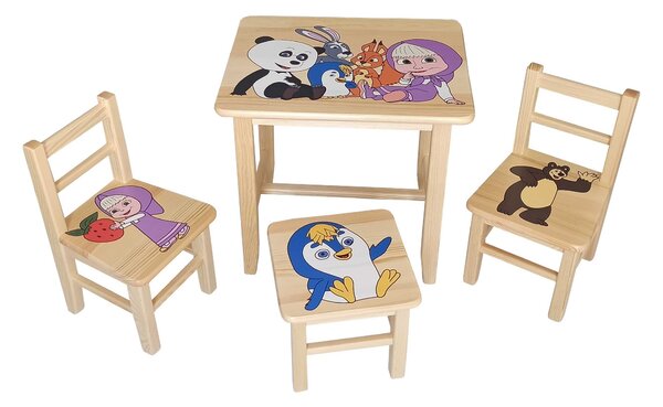 Detský Stôl so stoličkami Máša a medveď (stôl + 3 stoličky)