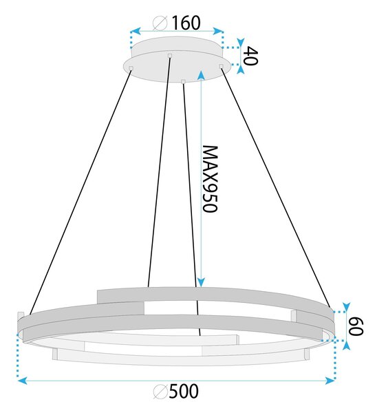 Toolight Toolight, LED stropné svietidlo 50cm, 60W, 4000K, 4500lm, G127-CP, zlatá, OSW-02619