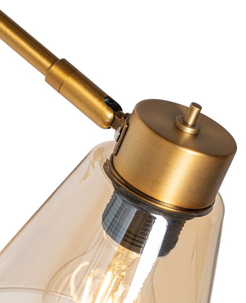 Art Deco nástenná lampa bronzová s mramorom a jantárovým sklom - Nina