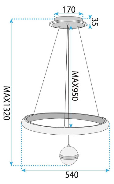 Toolight Toolight, stropné svietidlo 50cm, 80W, 4000K, 5000lm, G142-CP, zlatá, OSW-02612