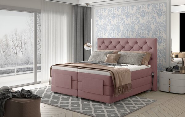 Box spring posteľ Clif 180x200, ružová, elektrické polohovanie