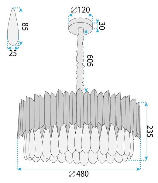 Toolight Toolight, krištáľové stropné svietidlo 8xE14, APP1657-8CP, čierna, OSW-04062