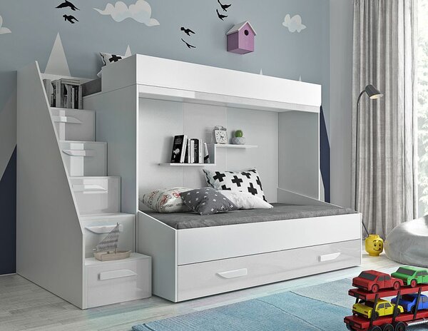 Detská posteľ pre 2 deti Paros, biela / biely lesk