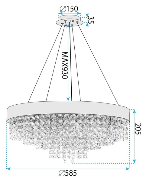 Toolight Toolight, stropné svietidlo 60cm, 16xG9, APP1786-5CP, chrómová, OSW-04057