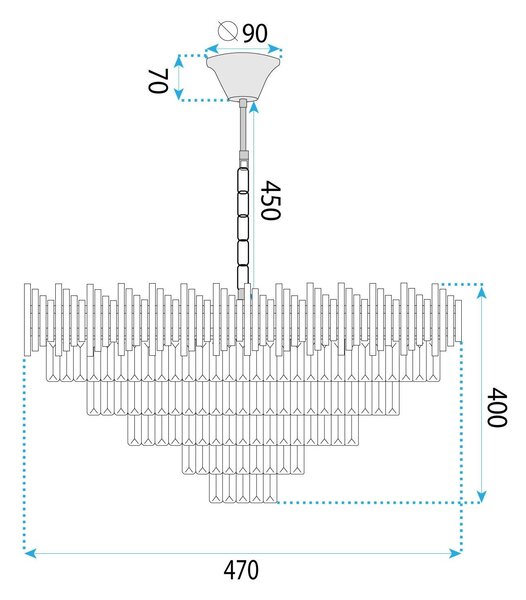 Toolight Toolight, krištáľové závesné svietidlo 50cm, 7xE14, G063-CP, čierna, OSW-08690