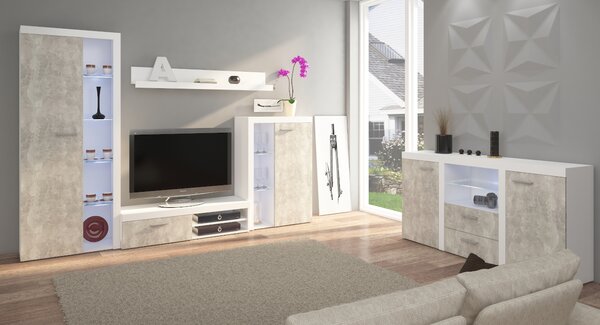 MEBLINE Komoda RODOS 2D2SZ biela / beton svetlý