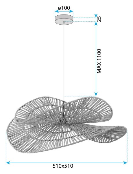 Toolight Toolight, závesné svietidlo BOHO 50cm, 1xE27, APP1737-1CP, prírodná hnedá-čierna, OSW-06060