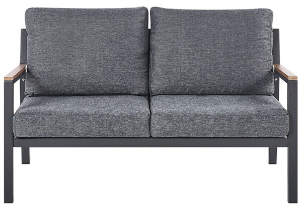 Záhradná sedacia súprava sivá čierna svetlé drevo hliník polyester pre 4 osoby pohovka 2 kreslá stolík moderný štýl záhrada exteriér